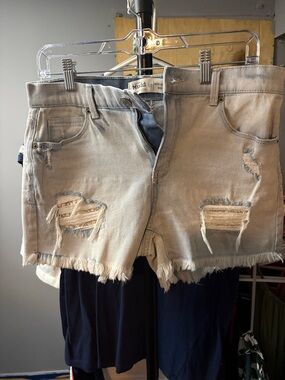 Mudd High-Rise Midi Denim Shorts in Light Blue